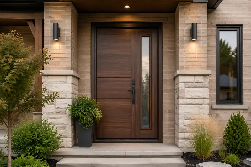 Contemporary fiberglass entrance system for a measured Kleinburg doorway