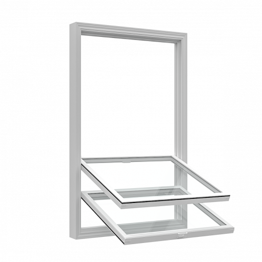 Vinyl Pro double-hung window with both sashes tilted for cleaning