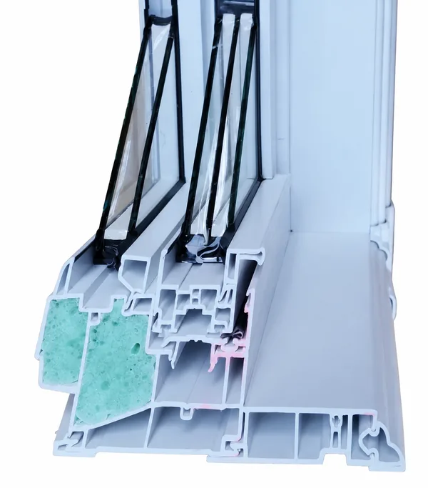 Cutaway comparison of two-pane and three-pane window glass